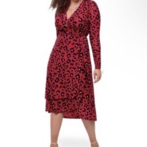 CAbi Siren Red Leopard Print Long Sleeve Dress